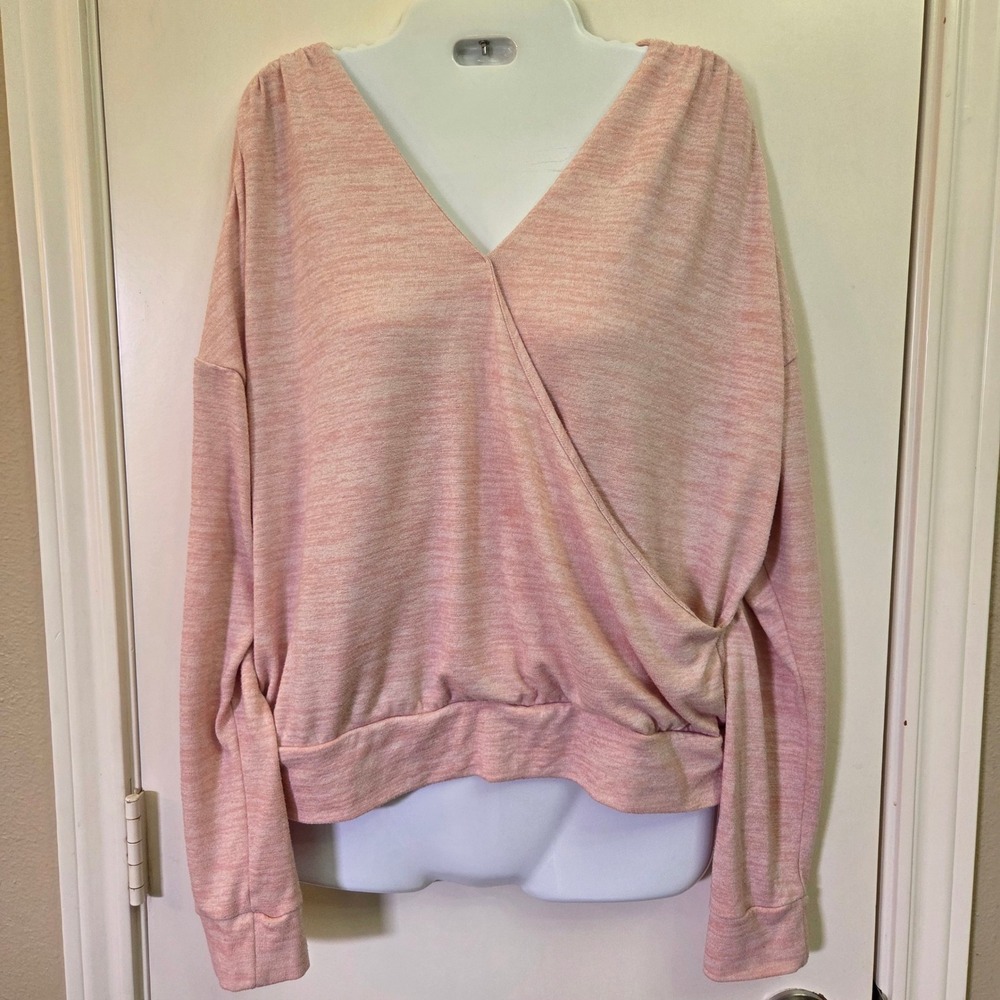 Gap Womens Pink Marl Surplice V-Neck Long Sleeve Pullover Top Large